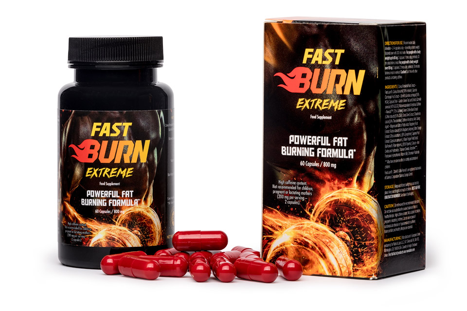 [Imagem da embalagem do Fast Burn Extreme com os seus ingredientes naturais]